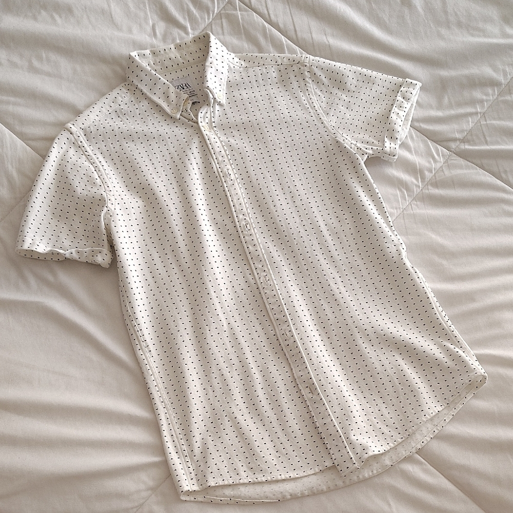 Zara White and Black Polka Dot Men's Shirt
